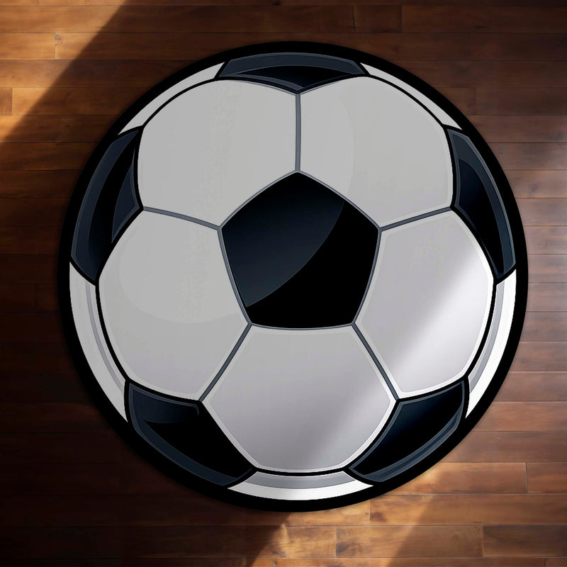Football Rounded Flat Rug | Soccer Ball Printed Rounded Flat Rug | Premium Sports Room & Gaming Room Floor Decor