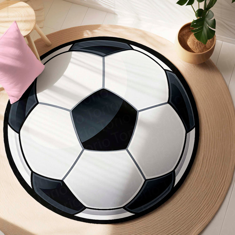 Football Rounded Flat Rug | Soccer Ball Printed Rounded Flat Rug | Premium Sports Room & Gaming Room Floor Decor