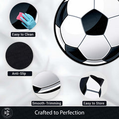 Football Rounded Flat Rug | Soccer Ball Printed Rounded Flat Rug | Premium Sports Room & Gaming Room Floor Decor