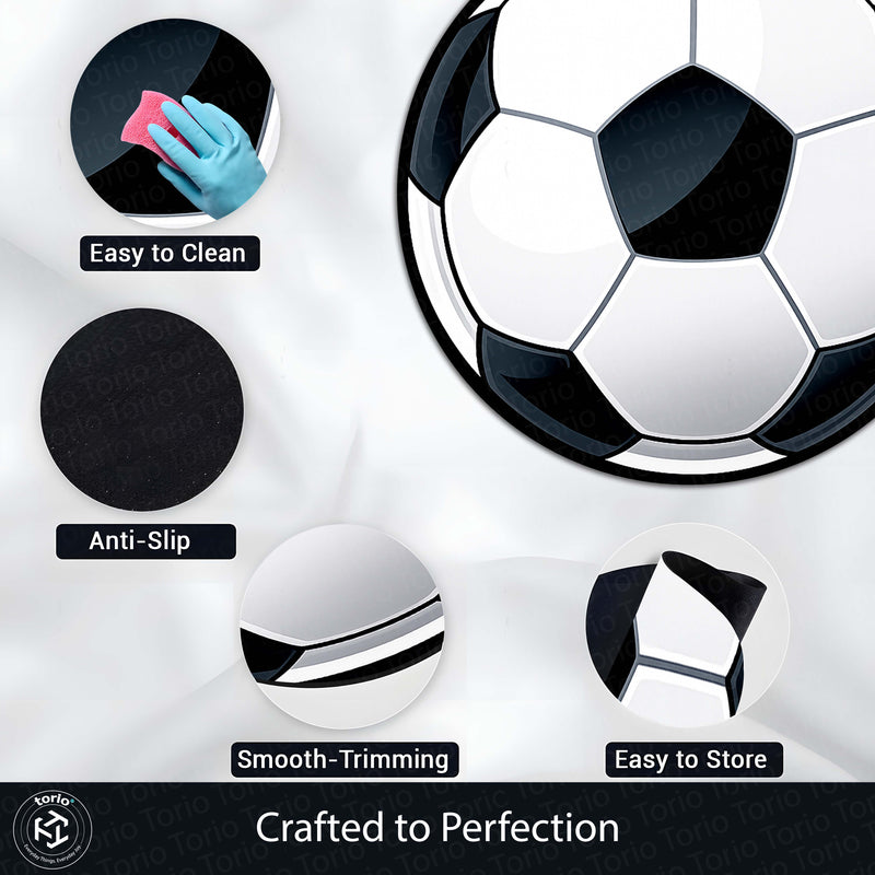 Football Rounded Flat Rug | Soccer Ball Printed Rounded Flat Rug | Premium Sports Room & Gaming Room Floor Decor