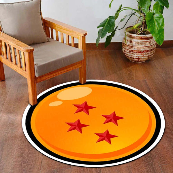 Four Star Dragon Ball Round Rug | Anime Inspired Orange Circle Floor Mat | Anti-Slip 3 mm Absorbent Rug for Bedroom, Gaming Room & Otaku Decor