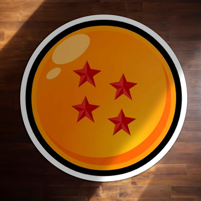 Four Star Dragon Ball Round Rug | Anime Inspired Orange Circle Floor Mat | Anti-Slip 3 mm Absorbent Rug for Bedroom, Gaming Room & Otaku Decor