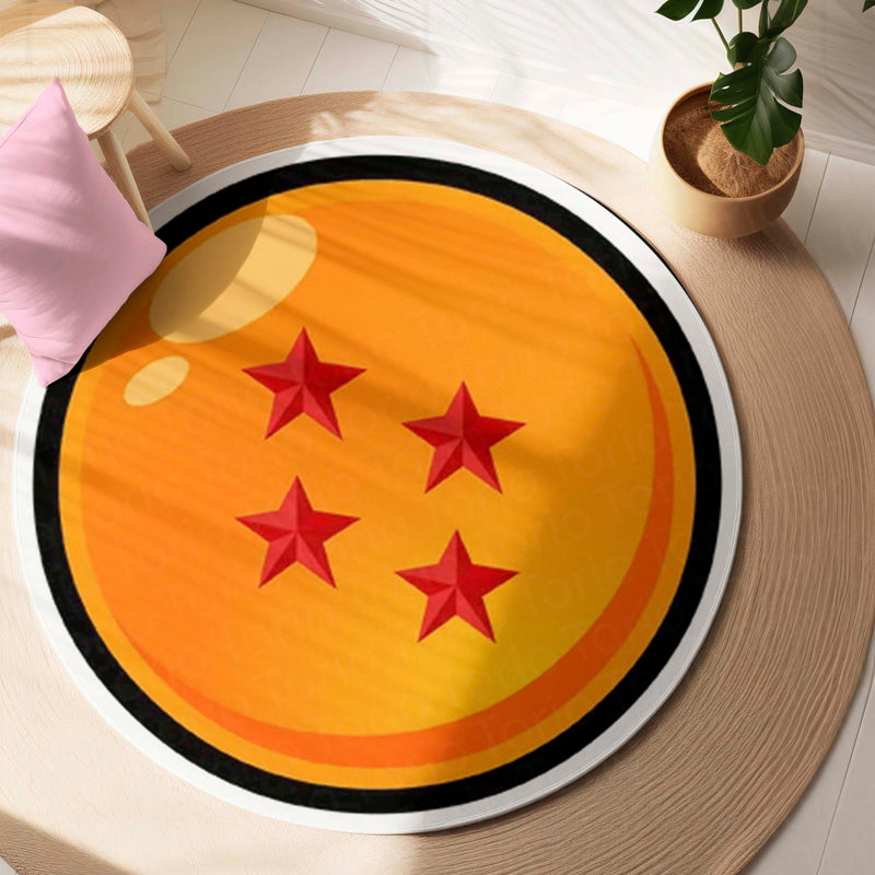 Four Star Dragon Ball Round Rug | Anime Inspired Orange Circle Floor Mat | Anti-Slip 3 mm Absorbent Rug for Bedroom, Gaming Room & Otaku Decor