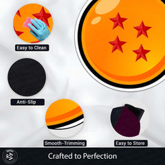 Four Star Dragon Ball Round Rug | Anime Inspired Orange Circle Floor Mat | Anti-Slip 3 mm Absorbent Rug for Bedroom, Gaming Room & Otaku Decor