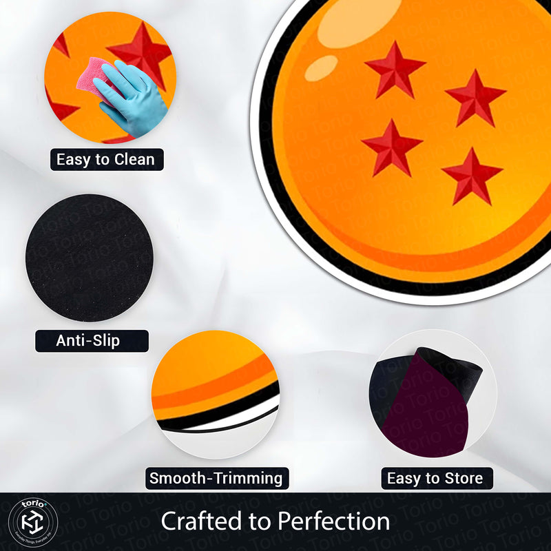 Four Star Dragon Ball Round Rug | Anime Inspired Orange Circle Floor Mat | Anti-Slip 3 mm Absorbent Rug for Bedroom, Gaming Room & Otaku Decor