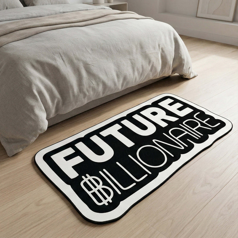 Future Billionaire Statement Floor Mat (3 mm Thick) | Motivational Money Quote Cut-Out Rug for Office, Bedroom & Entrepreneur Room Decor
