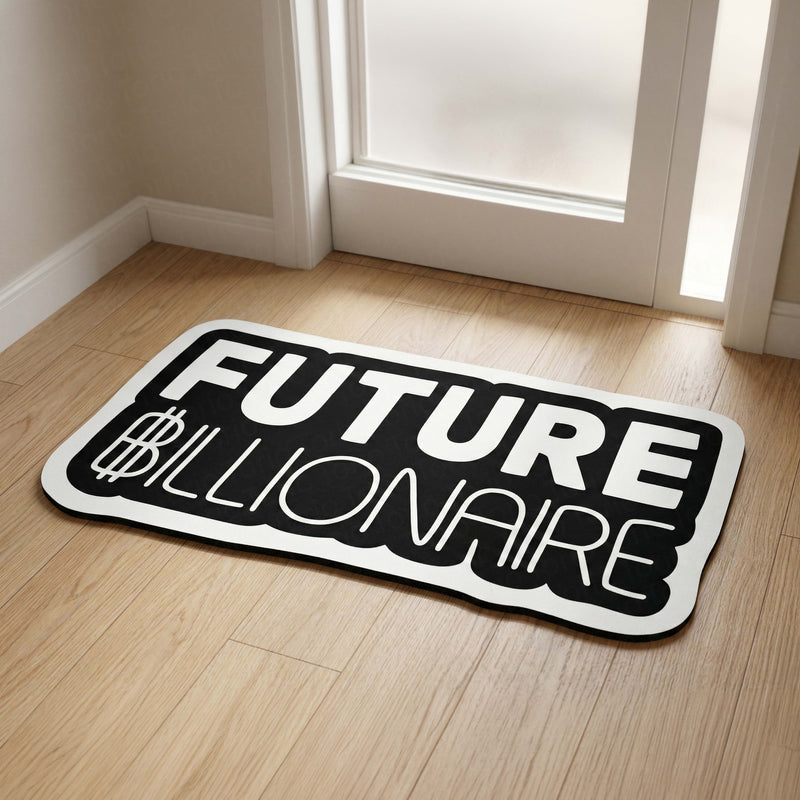 Future Billionaire Statement Floor Mat (3 mm Thick) | Motivational Money Quote Cut-Out Rug for Office, Bedroom & Entrepreneur Room Decor