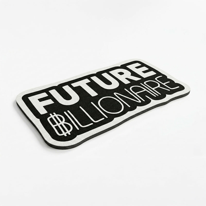 Future Billionaire Statement Floor Mat (3 mm Thick) | Motivational Money Quote Cut-Out Rug for Office, Bedroom & Entrepreneur Room Decor