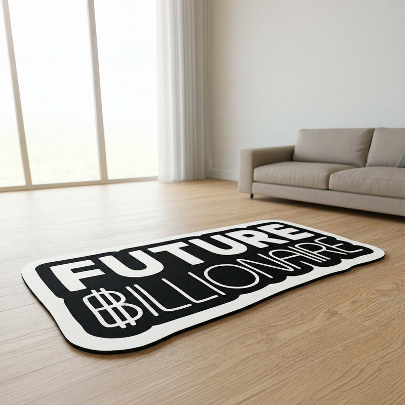 Future Billionaire Statement Floor Mat (3 mm Thick) | Motivational Money Quote Cut-Out Rug for Office, Bedroom & Entrepreneur Room Decor