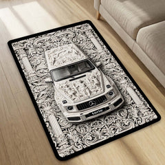 Luxury Marble Sculpture G Wagon Area Rug | Classical Art SUV Floor Mat | Baroque Relief Car Rug for Bedroom, Gaming Room & Luxury Home Decor