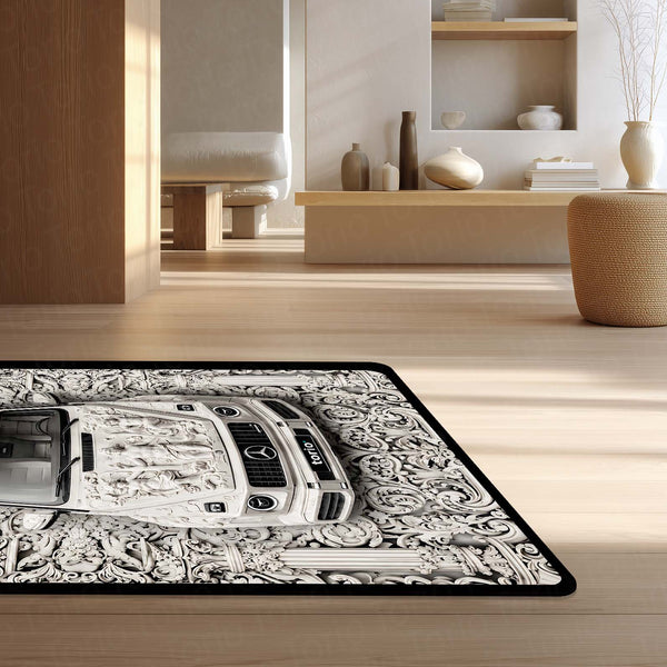 Luxury Marble Sculpture G Wagon Area Rug | Classical Art SUV Floor Mat | Baroque Relief Car Rug for Bedroom, Gaming Room & Luxury Home Decor
