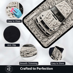 Luxury Marble Sculpture G Wagon Area Rug | Classical Art SUV Floor Mat | Baroque Relief Car Rug for Bedroom, Gaming Room & Luxury Home Decor