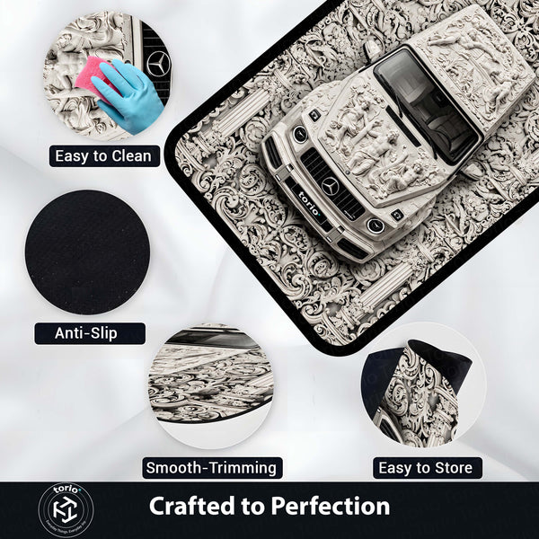 Luxury Marble Sculpture G Wagon Area Rug | Classical Art SUV Floor Mat | Baroque Relief Car Rug for Bedroom, Gaming Room & Luxury Home Decor
