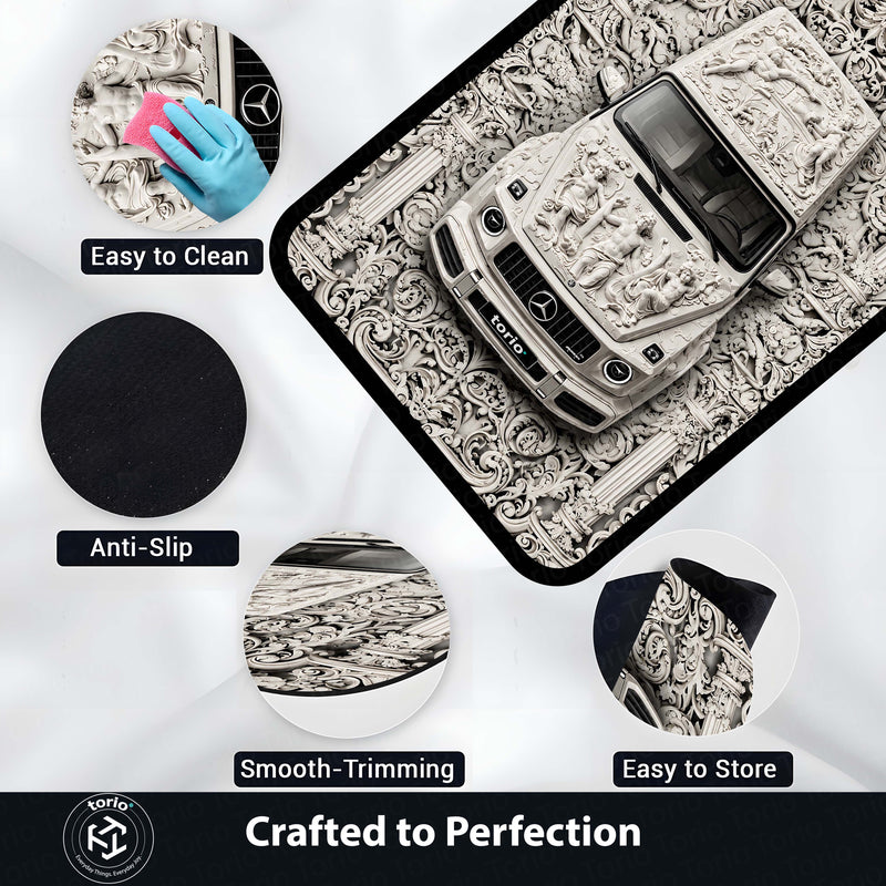 Luxury Marble Sculpture G Wagon Area Rug | Classical Art SUV Floor Mat | Baroque Relief Car Rug for Bedroom, Gaming Room & Luxury Home Decor