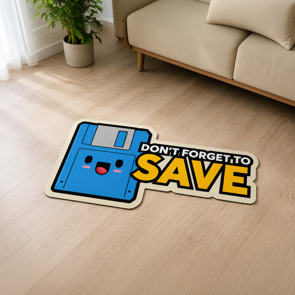 Don't Forget to Save Floppy Disk Flat Rug | Retro Computer Meme Floor Decor | Vintage Tech Programmer Desk Rug