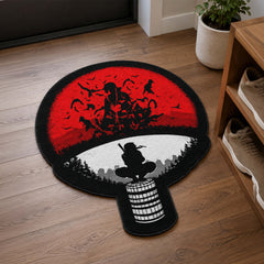 Itachi Uchiha Sharingan Symbol Cut-out Flat Rug | Naruto Akatsuki Anime Floor Rug | Premium Ninja Gaming Room Decor
