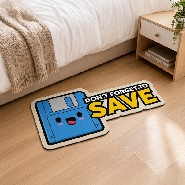 Don't Forget to Save Floppy Disk Flat Rug | Retro Computer Meme Floor Decor | Vintage Tech Programmer Desk Rug