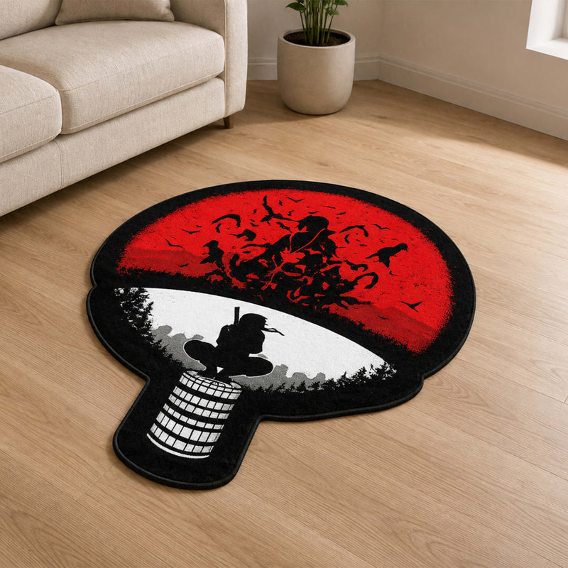 Itachi Uchiha Sharingan Symbol Cut-out Flat Rug | Naruto Akatsuki Anime Floor Rug | Premium Ninja Gaming Room Decor