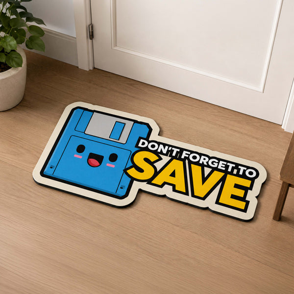 Don't Forget to Save Floppy Disk Flat Rug | Retro Computer Meme Floor Decor | Vintage Tech Programmer Desk Rug