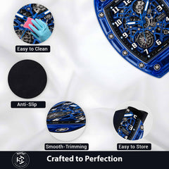 Richard Mille RM 35-02 Blue Sapphire Watch Floor Mat (3 mm Thick) | Luxury Skeleton Dial Cut-Out Rug for Bedroom, Gaming Room & Watch Collector Décor