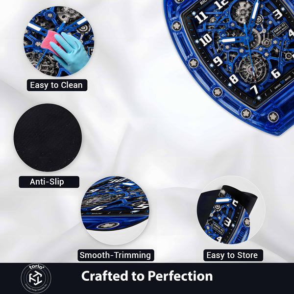 Richard Mille RM 35-02 Blue Sapphire Watch Floor Mat (3 mm Thick) | Luxury Skeleton Dial Cut-Out Rug for Bedroom, Gaming Room & Watch Collector Décor