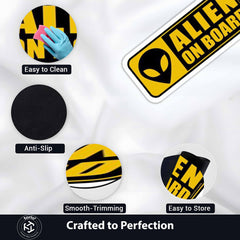 Alien On Board Warning Sign Flat Rug | UFO Alien Head Novelty Flat Rug | Sci-Fi Room & Car Enthusiast Floor Decor