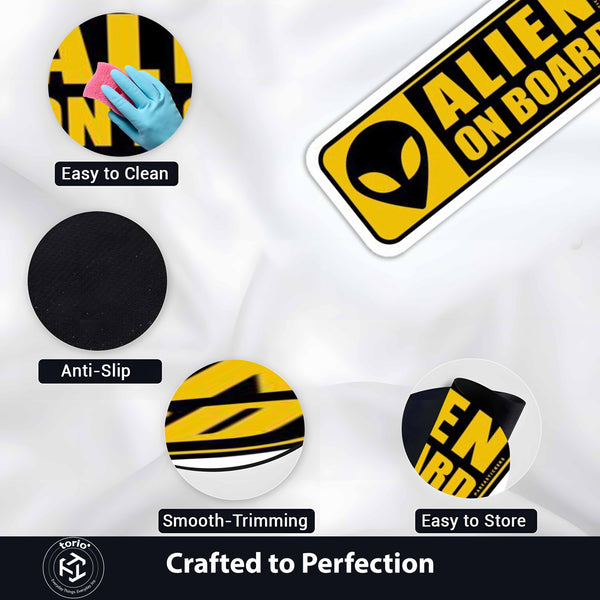Alien On Board Warning Sign Flat Rug | UFO Alien Head Novelty Flat Rug | Sci-Fi Room & Car Enthusiast Floor Decor