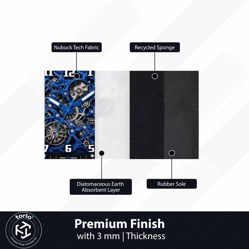 Richard Mille RM 35-02 Blue Sapphire Watch Floor Mat (3 mm Thick) | Luxury Skeleton Dial Cut-Out Rug for Bedroom, Gaming Room & Watch Collector Décor
