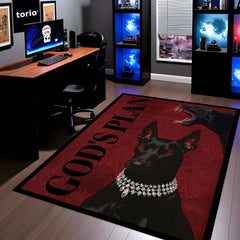 God’s Plan Doberman Dog Area Rug | Attitude Dog Floor Mat | Aesthetic Red Black Rug for Bedroom, Gaming Room & Living Room Decor | Anti Slip Washable 3 mm Thin Carpet
