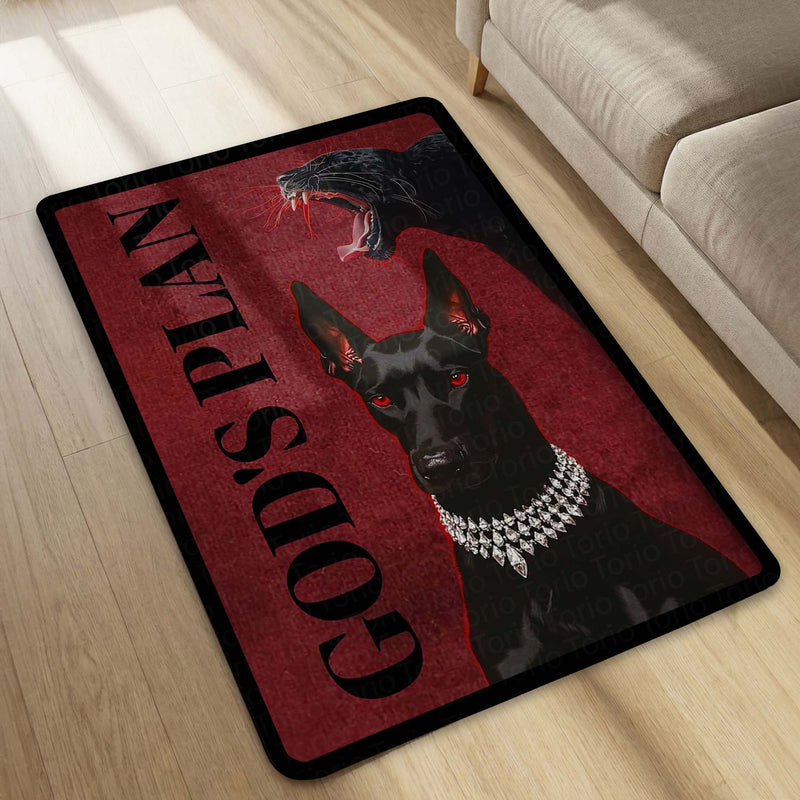 God’s Plan Doberman Dog Area Rug | Attitude Dog Floor Mat | Aesthetic Red Black Rug for Bedroom, Gaming Room & Living Room Decor | Anti Slip Washable 3 mm Thin Carpet