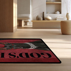 God’s Plan Doberman Dog Area Rug | Attitude Dog Floor Mat | Aesthetic Red Black Rug for Bedroom, Gaming Room & Living Room Decor | Anti Slip Washable 3 mm Thin Carpet
