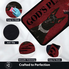 God’s Plan Doberman Dog Area Rug | Attitude Dog Floor Mat | Aesthetic Red Black Rug for Bedroom, Gaming Room & Living Room Decor | Anti Slip Washable 3 mm Thin Carpet