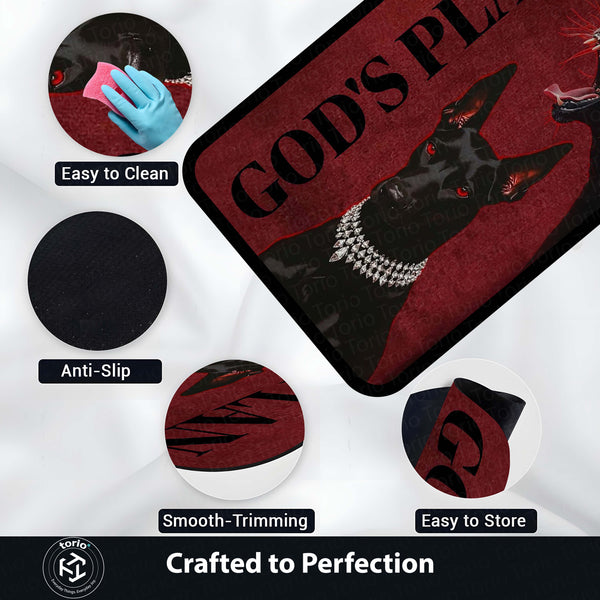 God’s Plan Doberman Dog Area Rug | Attitude Dog Floor Mat | Aesthetic Red Black Rug for Bedroom, Gaming Room & Living Room Decor | Anti Slip Washable 3 mm Thin Carpet