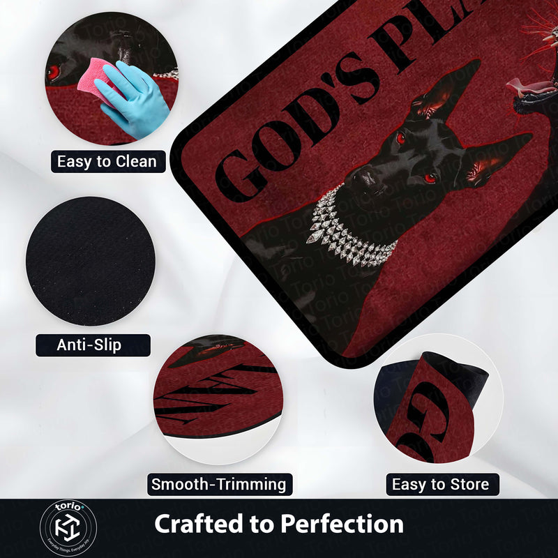 God’s Plan Doberman Dog Area Rug | Attitude Dog Floor Mat | Aesthetic Red Black Rug for Bedroom, Gaming Room & Living Room Decor | Anti Slip Washable 3 mm Thin Carpet