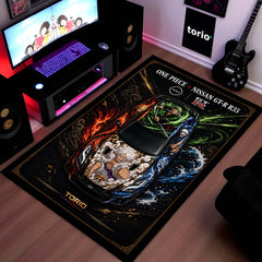 One Piece Nissan GT-R R35 Anime Area Rug | Luffy Gear 5 & Zoro Floor Mat | One Piece Gaming Rug for Bedroom, Gaming Room, Anime Setup & Otaku Decor