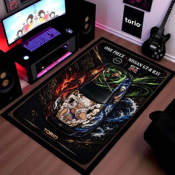 One Piece Nissan GT-R R35 Anime Area Rug | Luffy Gear 5 & Zoro Floor Mat | One Piece Gaming Rug for Bedroom, Gaming Room, Anime Setup & Otaku Decor