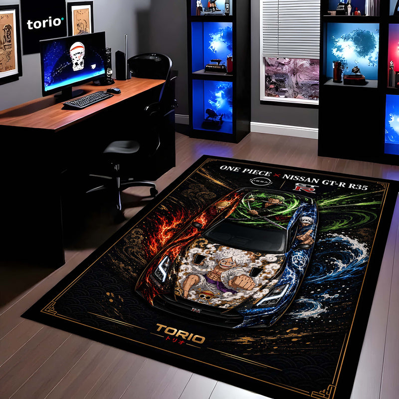 One Piece Nissan GT-R R35 Anime Area Rug | Luffy Gear 5 & Zoro Floor Mat | One Piece Gaming Rug for Bedroom, Gaming Room, Anime Setup & Otaku Decor
