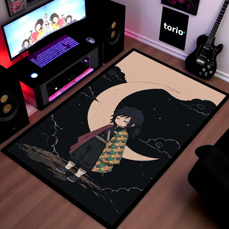 Giyu Tomioka Demon Slayer Area Flat Rug | Moonlit Hashira Anime Area Flat Rug | Premium Anime Bedroom & Gaming Room Floor Decor