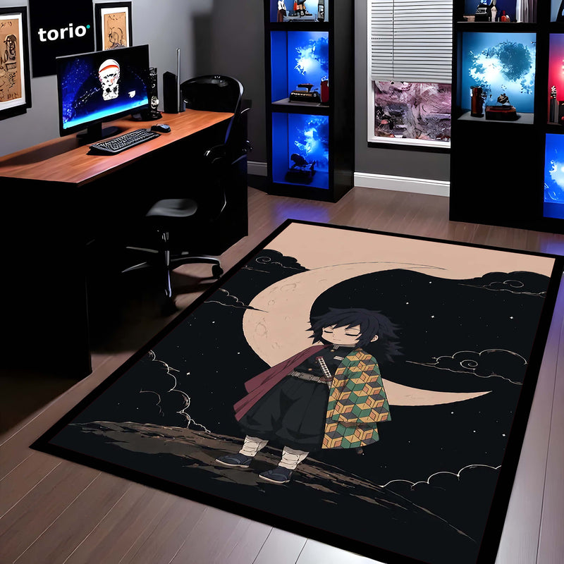 Giyu Tomioka Demon Slayer Area Flat Rug | Moonlit Hashira Anime Area Flat Rug | Premium Anime Bedroom & Gaming Room Floor Decor