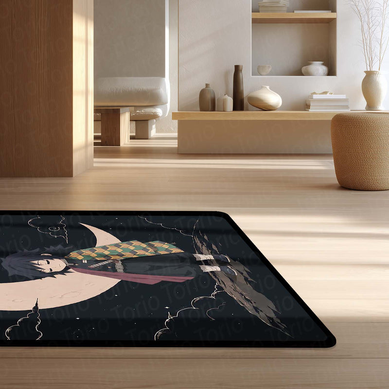Giyu Tomioka Demon Slayer Area Flat Rug | Moonlit Hashira Anime Area Flat Rug | Premium Anime Bedroom & Gaming Room Floor Decor