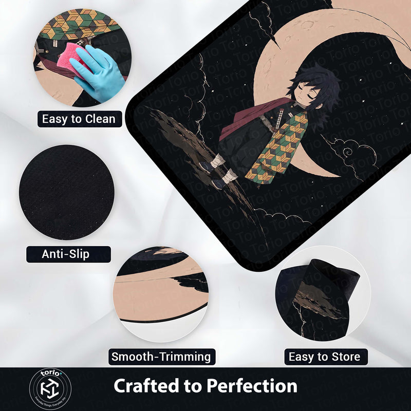 Giyu Tomioka Demon Slayer Area Flat Rug | Moonlit Hashira Anime Area Flat Rug | Premium Anime Bedroom & Gaming Room Floor Decor