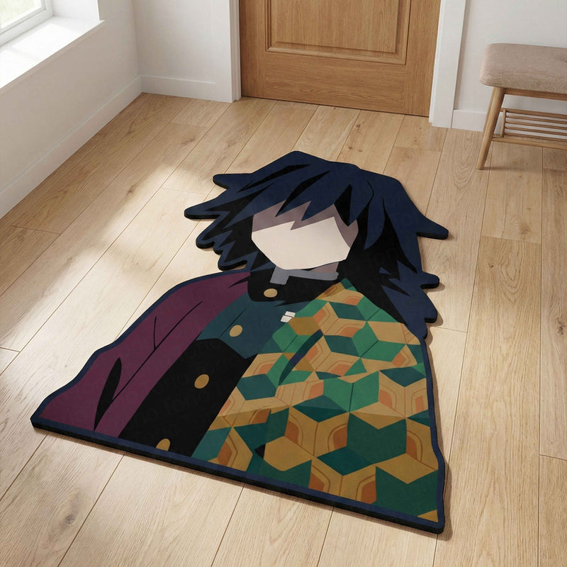 Giyu Tomioka Calm Stance Floor Mat (3 mm Thick) | Demon Slayer Anime Cut-Out Rug for Bedroom, Gaming Room & Otaku Home Decor