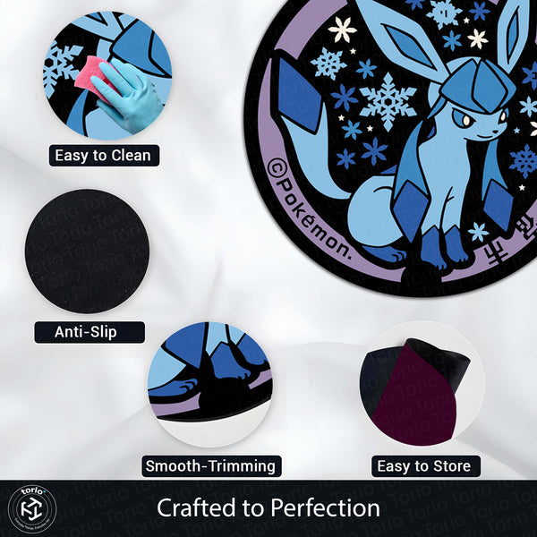 Glaceon Round Rug | Ice-Type Pokémon Inspired Floor Mat | Anti-Slip 3 mm Absorbent Circle Rug for Bedroom, Gaming Room & Anime Decor