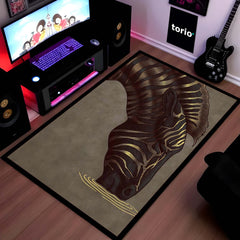 Golden Zebra Art Area Rug | Abstract Animal Design Floor Mat | Luxury Aesthetic Rug for Bedroom, Living Room & Gaming Room Decor | Anti Slip Washable 3 mm Carpet