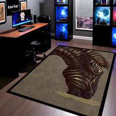 Golden Zebra Art Area Rug | Abstract Animal Design Floor Mat | Luxury Aesthetic Rug for Bedroom, Living Room & Gaming Room Decor | Anti Slip Washable 3 mm Carpet