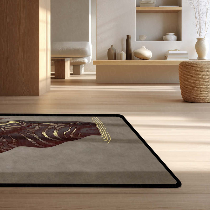 Golden Zebra Art Area Rug | Abstract Animal Design Floor Mat | Luxury Aesthetic Rug for Bedroom, Living Room & Gaming Room Decor | Anti Slip Washable 3 mm Carpet
