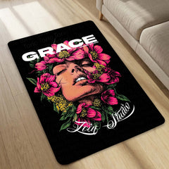 Grace Floral Portrait Area Flat Rug | Elegant Botanical Fashion Artwork Flat Rug | Premium Modern Area Floor Decor