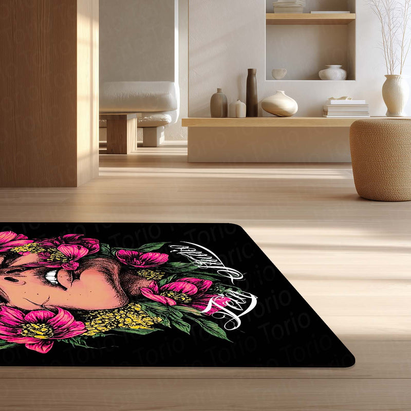 Grace Floral Portrait Area Flat Rug | Elegant Botanical Fashion Artwork Flat Rug | Premium Modern Area Floor Decor