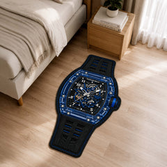 Richard Mille RM 35-02 Blue Sapphire Watch Floor Mat (3 mm Thick) | Luxury Watch Shaped Skeleton Dial Rug for Bedroom, Gaming Room & Watch Collector Décor