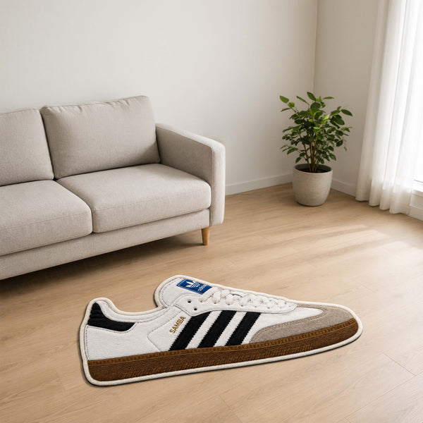 Adidas Samba Classic Cut-out Flat Rug | Iconic White & Black Sneaker Floor Rug | Premium Streetwear Room Decor